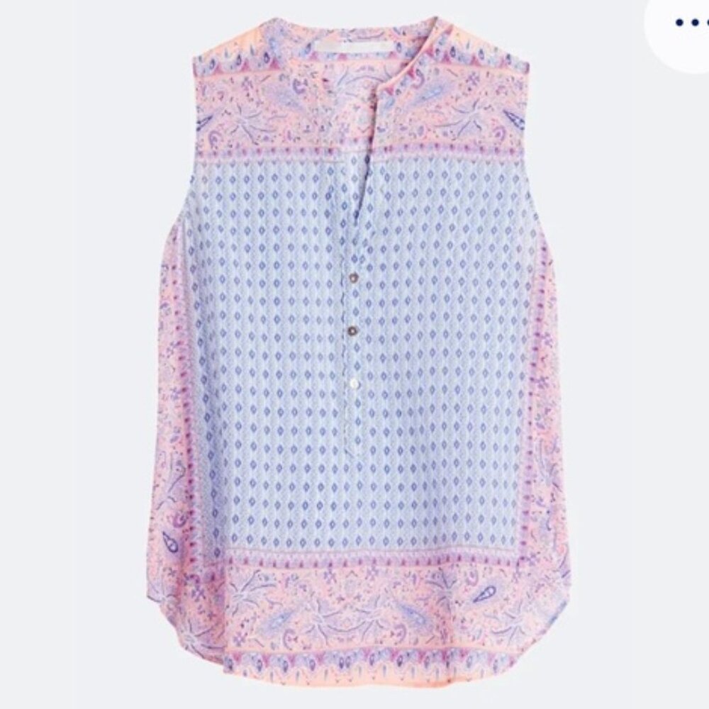 Fun 2 Fun Split Neck Paisley Print Sleeveless Button-Down Blouse